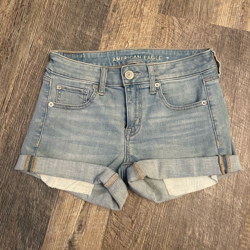 Light wash next level stretch American Eagle jean short